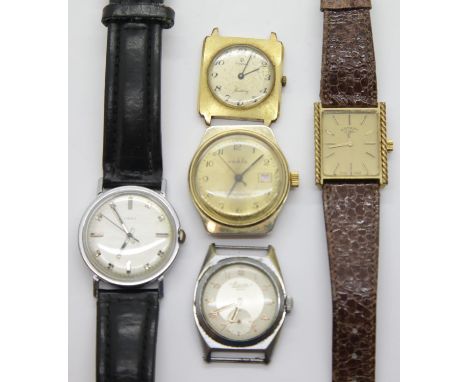 Gents mechanical wristwatches, Bandino, Everite Rotary Timex &amp; Ruhla. P&amp;P Group 1 (£14+VAT for the first lot and £1+V