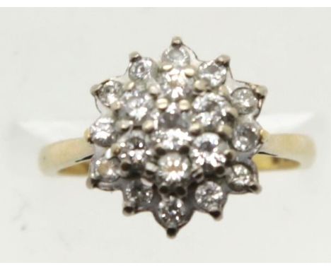 Vintage 18ct gold diamond flower head cluster ring, size K, 3.9g. P&amp;P Group 1 (£14+VAT for the first lot and £1+VAT for s