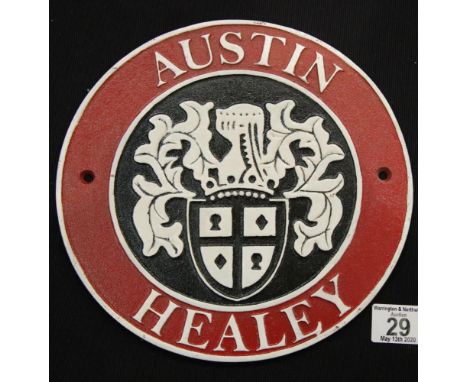 Cast iron Austin Healey sign D: 24 cm. P&amp;P Group 2 (£18+VAT for the first lot and £2+VAT for subsequent lots) 