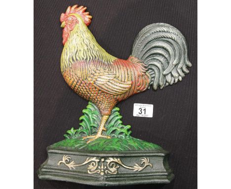 Large cast iron cockerel doorstop H: 34 cm. P&amp;P Group 2 (£18+VAT for the first lot and £2+VAT for subsequent lots) 