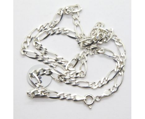 Silver figaro link neck chain, L: 46 cm. P&amp;P Group 1 (£14+VAT for the first lot and £1+VAT for subsequent lots) 