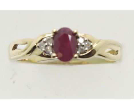 9ct gold ruby and diamond dress ring, size P, 2.4g. P&amp;P Group 1 (£14+VAT for the first lot and £1+VAT for subsequent lots