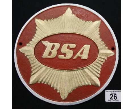 Cast iron BSA sign D: 24 cm. P&amp;P Group 2 (£18+VAT for the first lot and £2+VAT for subsequent lots) 