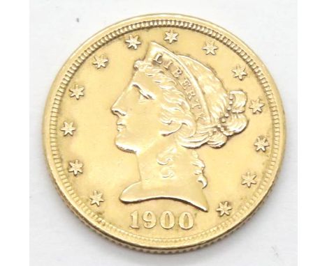 American 1900 Liberty Head five dollar coin. P&amp;P Group 1 (£14+VAT for the first lot and £1+VAT for subsequent lots) 