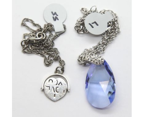 Silver I Love You pendant necklace and a fancy stone pendant necklace. P&amp;P Group 1 (£14+VAT for the first lot and £1+VAT 