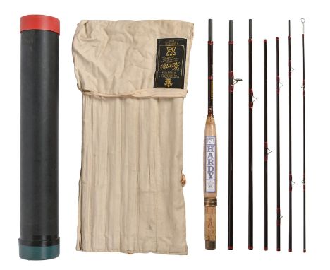Fly fishing. A Hardy Smuggler Deluxe 8ft 2½" seven-piece graphite fly rod, cork handle, maker's original cloth pouch Good con