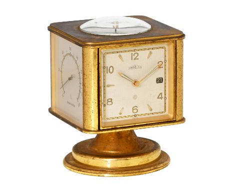 An Angelus gilt lacquered brass desk timepiece-barometer-thermometer-hydrometer-compass, mid 20th c, 10cm h Lacquer discolour