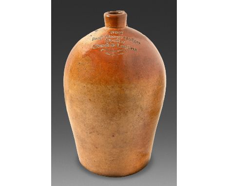 A Fulham stoneware flagon or serving bottle, c1830, of four gallon size, impressed in printer's type 552 Benj George Hodges D
