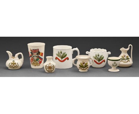 Nottinghamshire militaria. A group of Aynsley, W H Goss, Willow Art and Carlton China crested ware, early 20th c, to include 