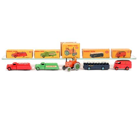 Diecast toys. A Dinky tanker "Castrol" 441, Dinky tanker "Mobilgas" 440, Dinky B.O.A.C. Autocar Autobus 283, Dinky Royal Mail