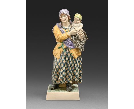 Charles Vyse (1882-1971) - The Madonna of the Racecourse, 1927, stoneware figure, painted and glazed, 25.5cm h, painted monog
