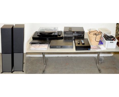 Stereo equipment. A Pro-ject Audio Systems Debut Carbon turntable, a Technics SL-PG520A compact disc player, a Technics SU-VZ