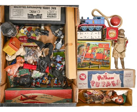 Miscellaneous vintage toys and other bygones, including Pelham puppet, World Cup 1966 Avon soap-on-a-rope, boxed, Robertsons 