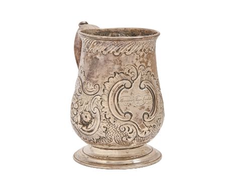 A George II silver mug,&nbsp;later chased and engraved with the name Margaret Jane Jacobson, 10.5mm h, by William Beilby, New