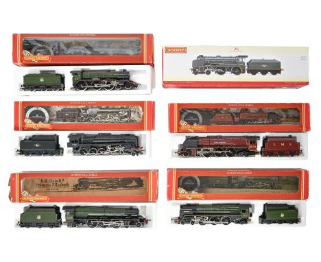 Model railways. Hornby 00 gauge locomotives, comprising R2743 BR 4-4-0 schools class "Brighton", R-264 BR class 9F 2-10-0 loc