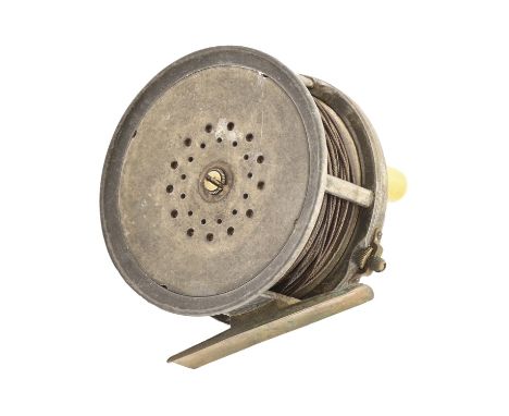 Vintage fishing tackle. A rare Hardy Bros brass face "Perfect" 3½" trout fly reel, c1900, with ivorine handle, brass face wit