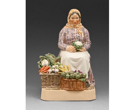 Charles Vyse (1882-1971) - Market-Day Boulogne - Vegetables, introduced 1930, stoneware figure painted and glazed, 21cm h, ad