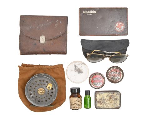 Vintage fishing tackle. Dingley 3½in fly reel, early 20th c, by H Monk, Chester, the reel with impressed marks D2, brass foot