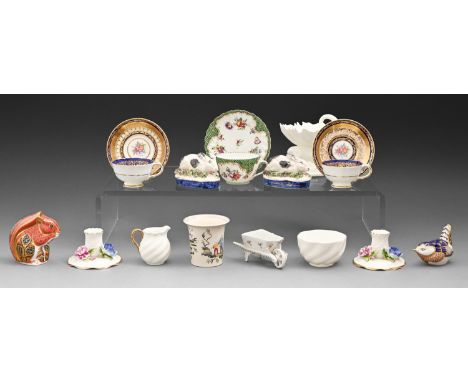 Miscellaneous English ornamental bone china, 20th c, to include two Royal Crown Derby paperweights, a pair of Crown Staffords
