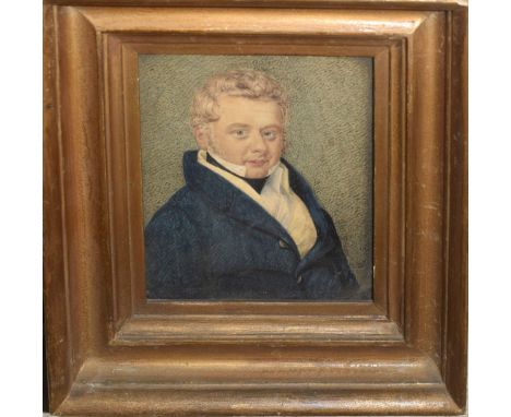 English School (19th century), Head and shoulders portrait of a gent, watercolour, 12 x 10cm