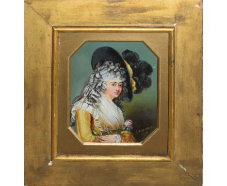 E Goodman (20th century), Portrait of a lady, miniature oil on board, signed and dated 1915 lower right, 9 x 8cm