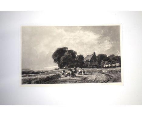 Sir Frank Short, RA (1857-1945), "Cottage with harvesters", black and white mezzotint, signed in pencil to lower margin, 16 x