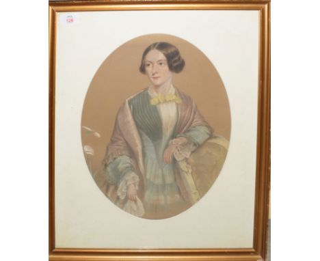 English School (19th century), Portrait of a lady, watercolour, 40 x 30cm, oval