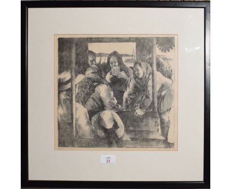 Celia Frances Bedford (20th century), 'French Fisherwomen',&nbsp;Figure group, black and white lithograph, signed and numbere