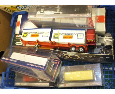 A collection of various toy vehicles including Corgi Limited Edition Leyland Daf Powder Tanker, W.H. Higgins & Sons (boxed), 