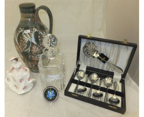 Two boxes of miscellaneous items to include a Royal Worcester figure "Sweet Rose", various glassware, a small collection of p