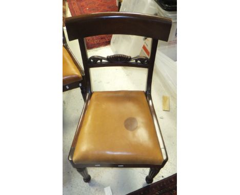 A set of six mahogany William IV style chairs with light orange leatherette upholstered seats