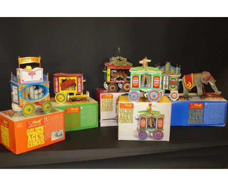 A Steiff Golden Age of the Circus Set, limited edition of 5000, including Elephant and Caliope wagon (No. 2985), Leo the Lion