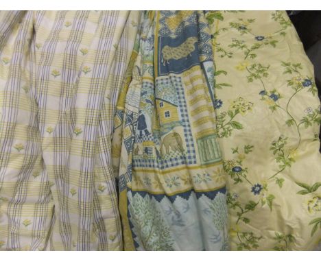 A pair of Jane Churchill "Tulip Check" cotton interlined curtains and matching pelmet, a pair of Jane Churchill "Sampler" cur