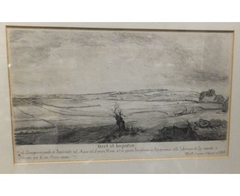 AFTER REMBRANDT HARMENZ VAN RIJN "Tacet et Loquitur" and landscape, black and white etching by Captain W Baillie circa 1760, 