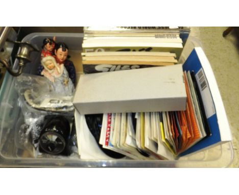 A box of sundry items to include a vintage Chinese doll in the form of a mother and child, a small vintage doll with pale blu