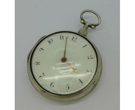 A silver pair case verge pocket watch D. Edmonds, Liverpool, the outer case hallmarked Birmingham 1805, the matching inner ca