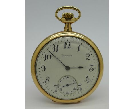 A Howard gold filled pocket watch, 17 jewel movement, inner case bears inscription