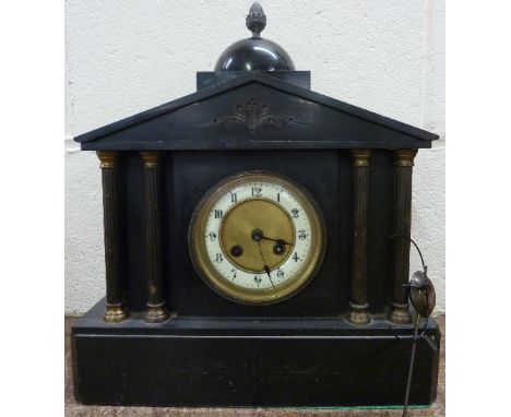 A Belgian slate mantel clock, case a/f