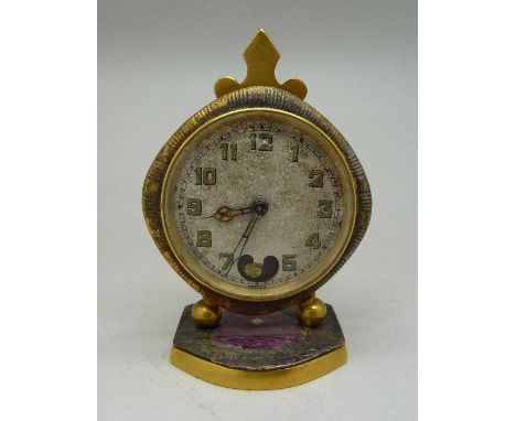 A brass and enamel novelty desk clock, enamel a/f
