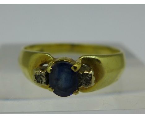 A 14ct gold, sapphire and diamond ring, weight 2.6g, size M