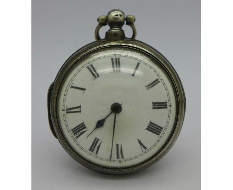 A silver pair case verge pocket watch, Joshua Atkins, Chipping Norton, both cases hallmarked London 1845