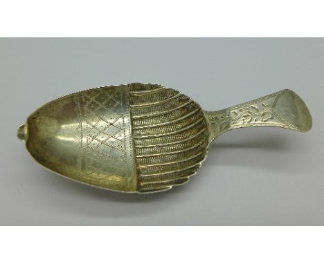 A George III silver caddy spoon with acorn pattern bowl, Birmingham 1801, Joseph Taylor