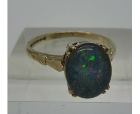 A 9ct gold and doublet opal ring, weight 2.3g, size O