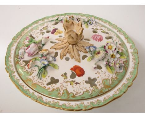 A mid 19th Century poss Ridgway pot pourri bowl and cover, of squat circular form, the pierced cover with moulded flower fini