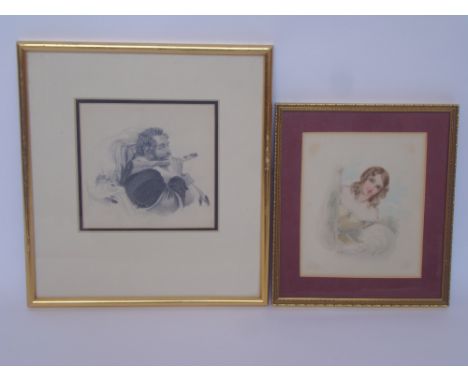 In the manner of William Moore (1790 - 1851).
Half length portrait of a young girl, watercolour, unsigned C. 1835 and a portr