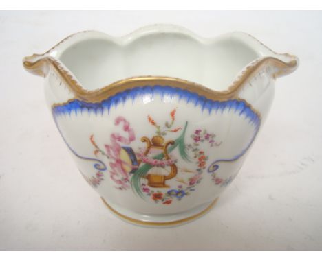 A Sevres style porcelain feuille de choux glass rinser, decorated in enamel with garlands and bouquets, gilt rims, painted ov