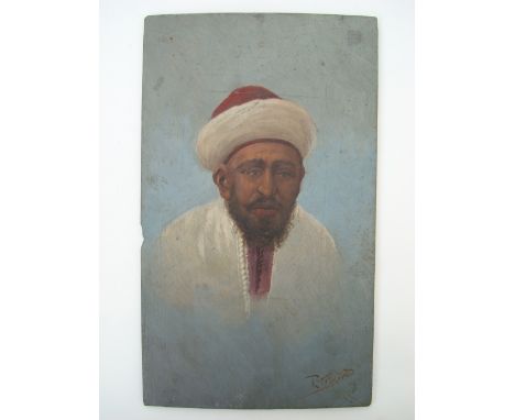 R. Trinidad (20th Century). 
Portrait of a Moroccan man, oil on panel, signed R. Trinidad.
28 x 17cm. 