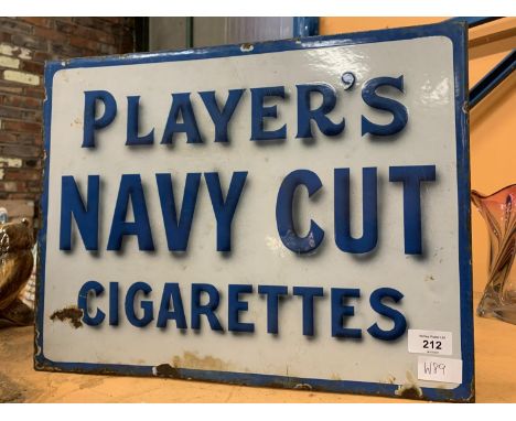 A VINTAGE ENAMEL DOUBLE SIDED SIGN "PLAYERS NAVY CUTY CIGARETTES" 