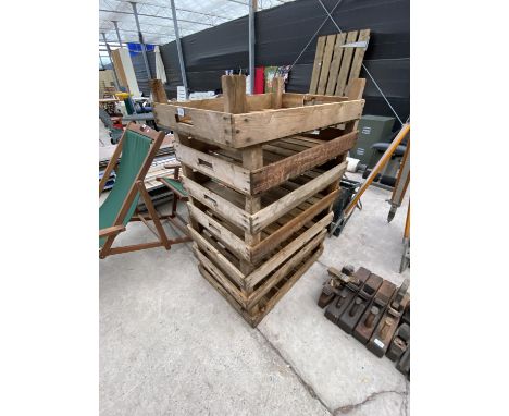 SEVEN VINTAGE WOODEN POTATO SPRITTING BOXES 