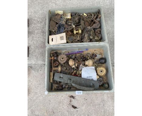 TWO BOXES OF VARIOUS VINTAGE DOOR KNOBS AND FURNITURE 